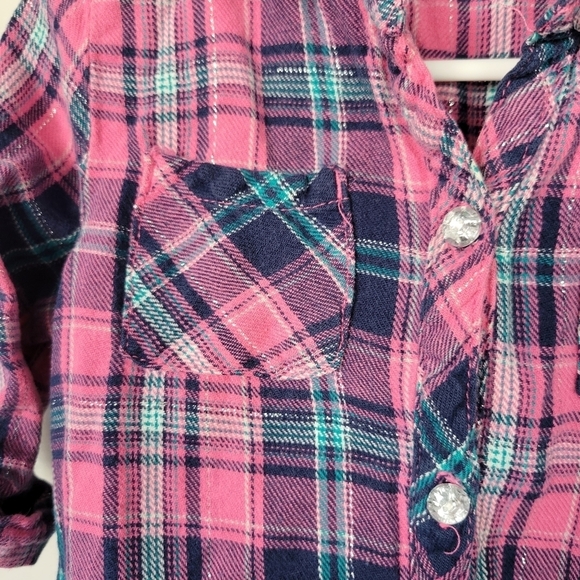 Pogo Club of NY Toddler Girl 3T Pink Plaid Quarter Sleeve Ruffle Hem Metallic - Picture 2 of 6